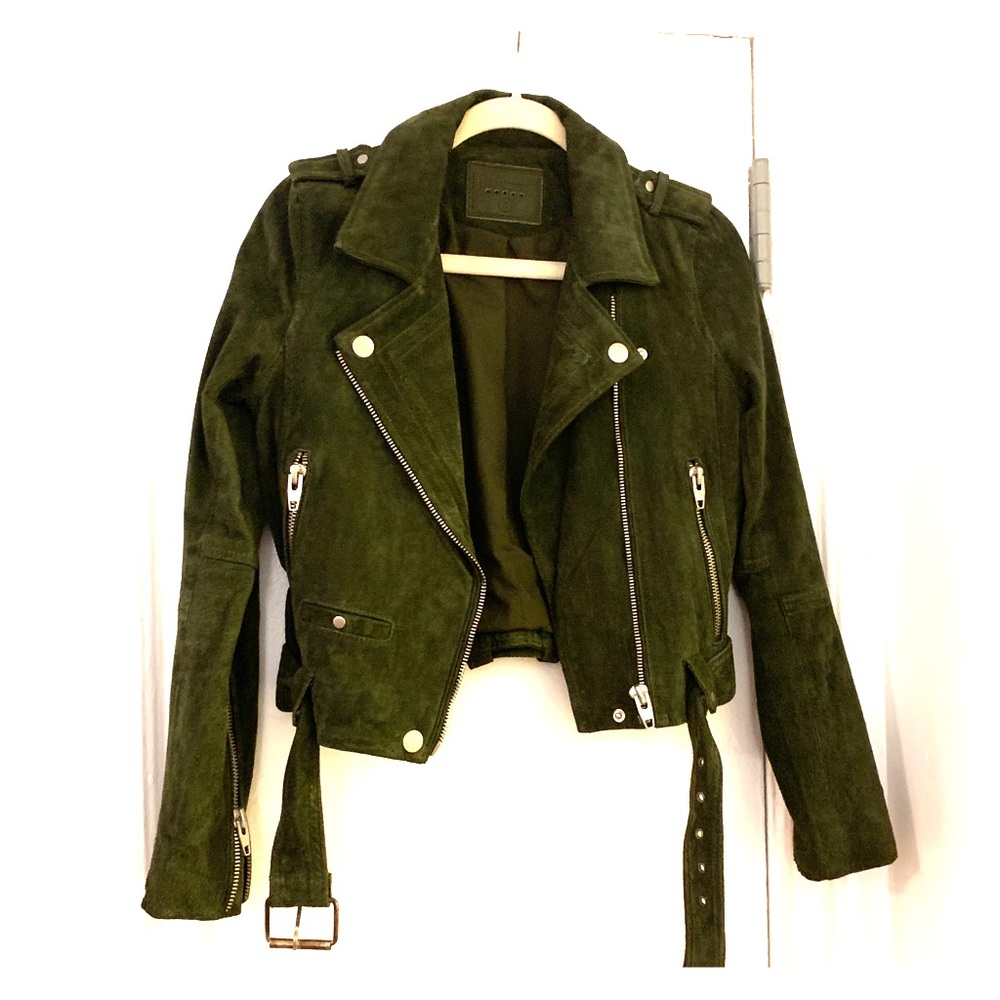 BlancNYC green suede moto jacket